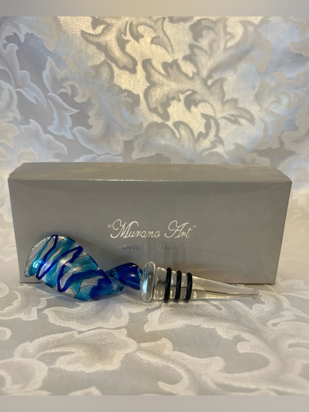 Vintage Murano Art Deco Collection Wine Stopper, Blue, 5.5 Inches